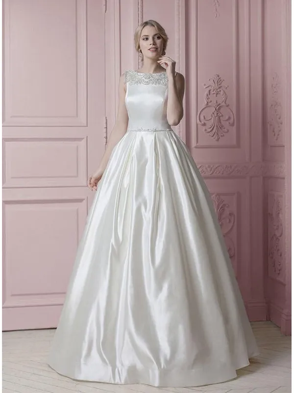 2019 Mikado Wedding Dress with Decorated Neckline