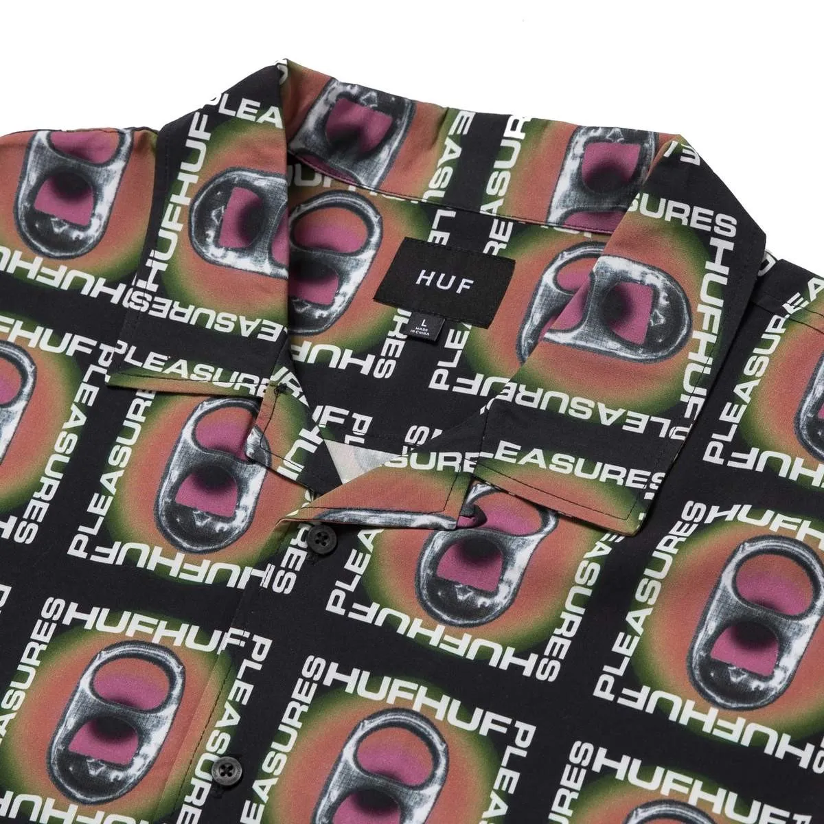Black Pop Top Rayon Woven Shirt with Short Sleeves for Men by Pleasures