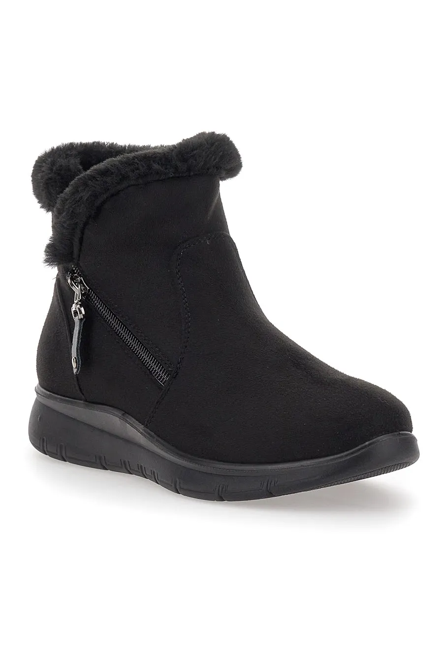 CAFE' COST Black Ankle Boots with Black Fur and Zipper CAFE' COST 41950