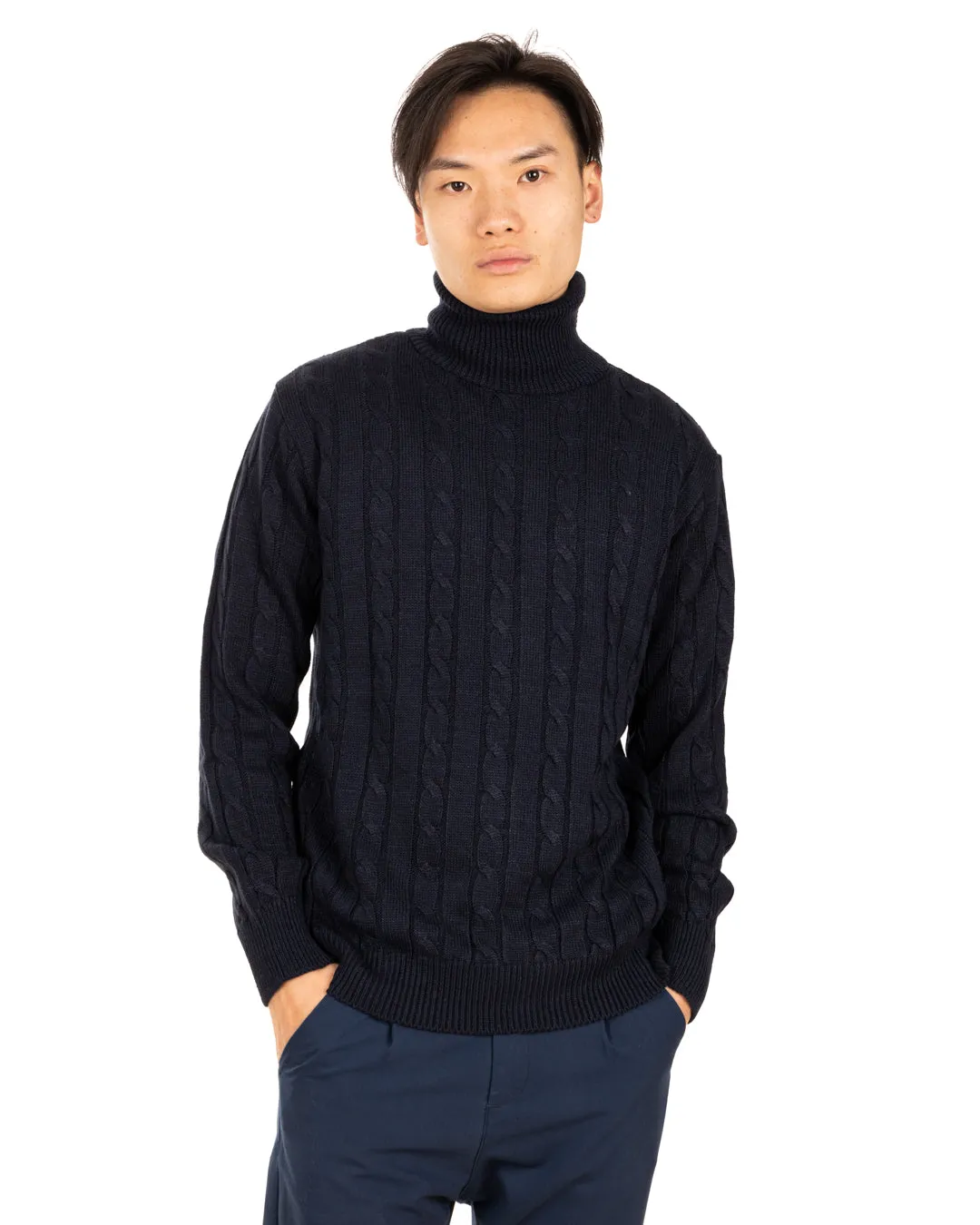 Crovie Blue High Neck Sweater with Braids