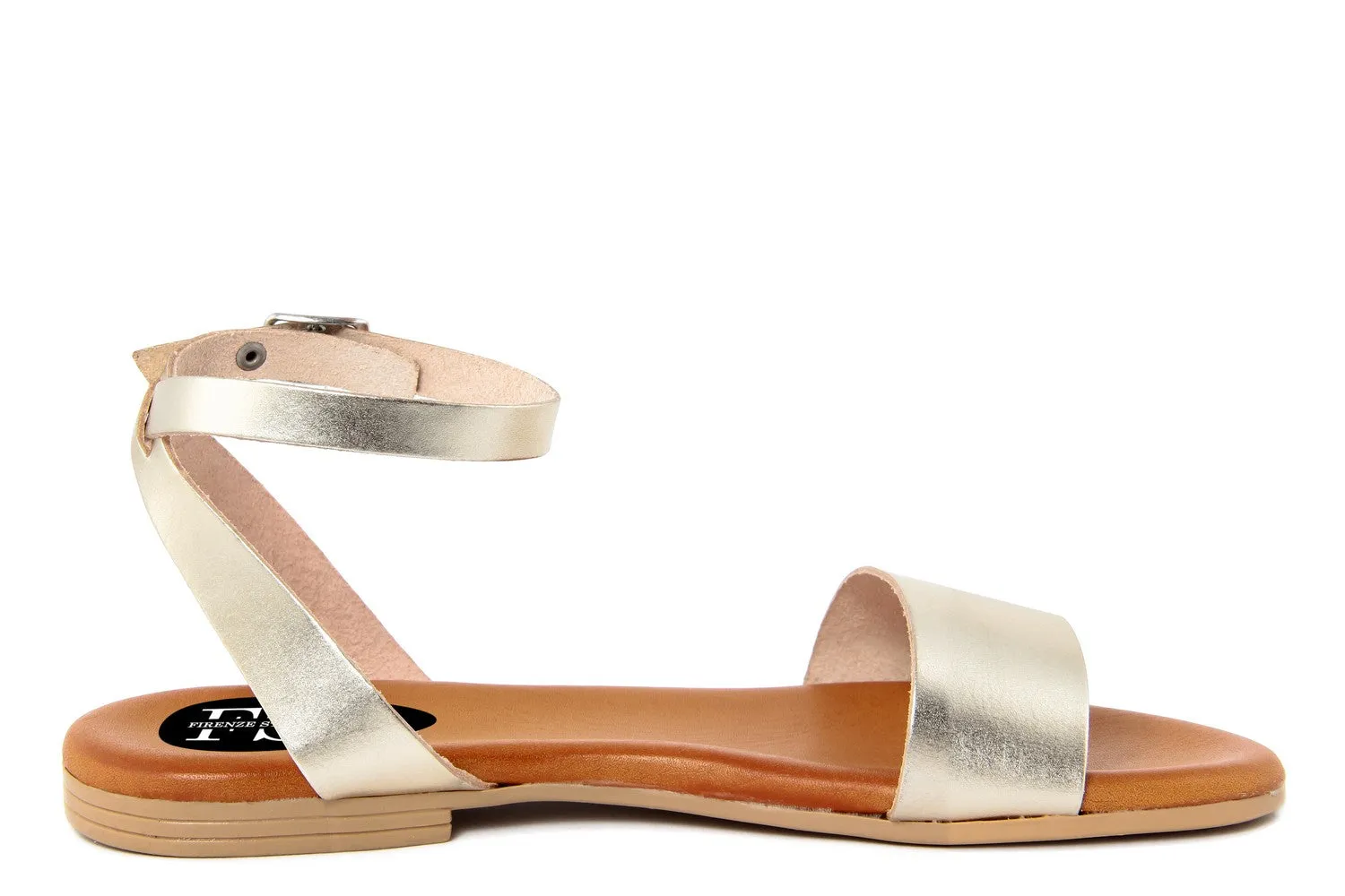 Gold Leather Women's Flat Sandals