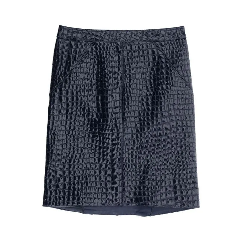 Crocodile Effect Leather Skirt
