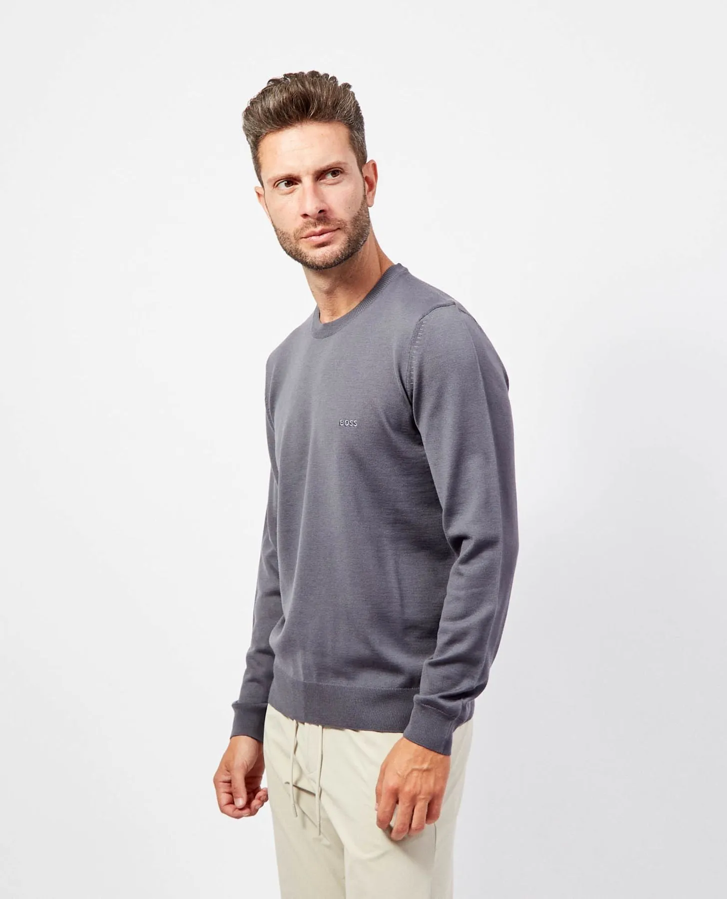 Hugo Boss Grey Wool Crewneck Sweater - Botto L