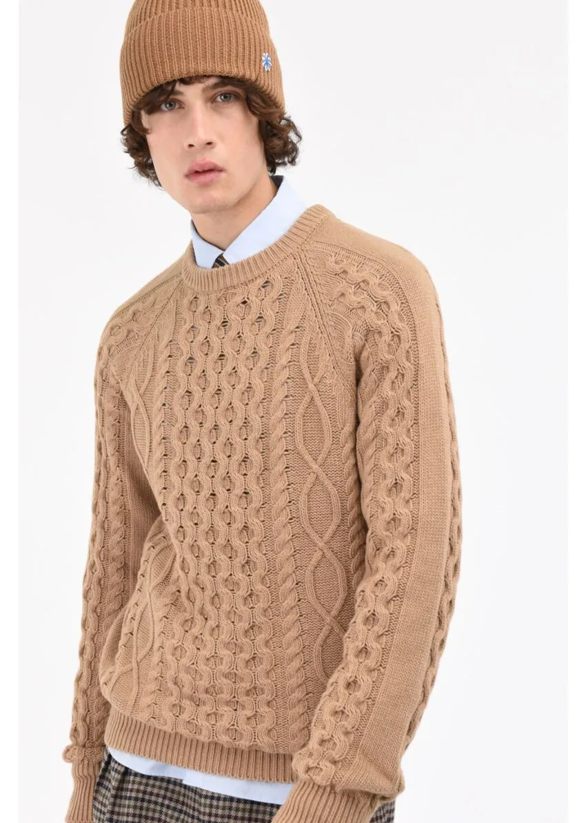 Manuel Ritz Men's Irish knit crew neck sweater in wool cashmere blend