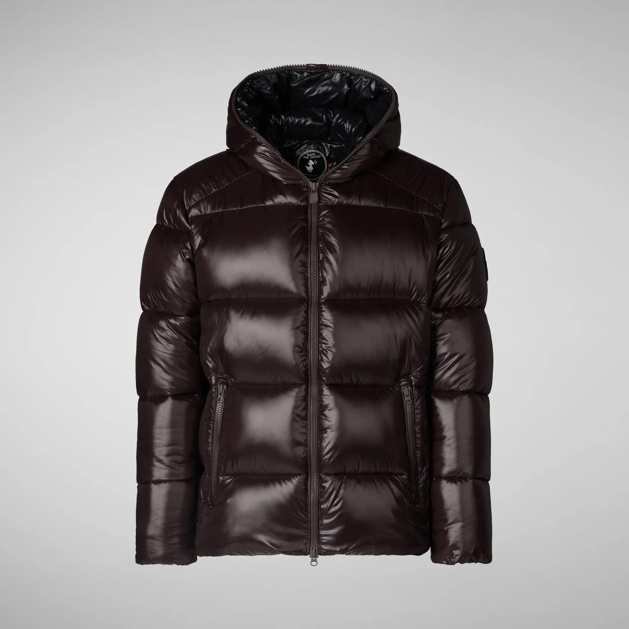 Men's Brown and Black Hooded Animal-Free Puffer Jacket Edgard