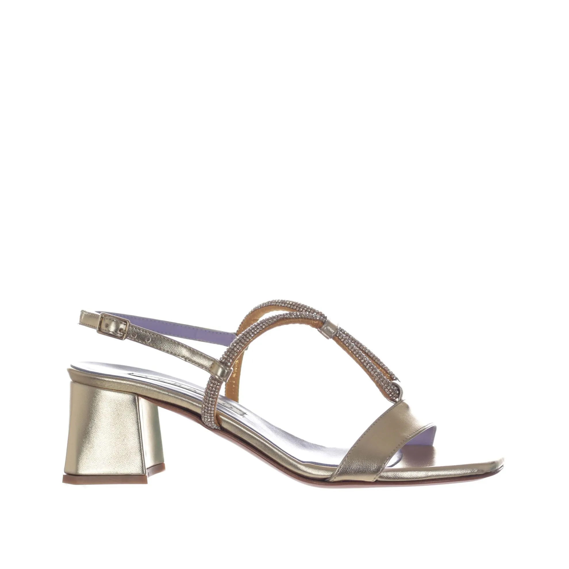 Metallic Leather Sandals with Rhinestones