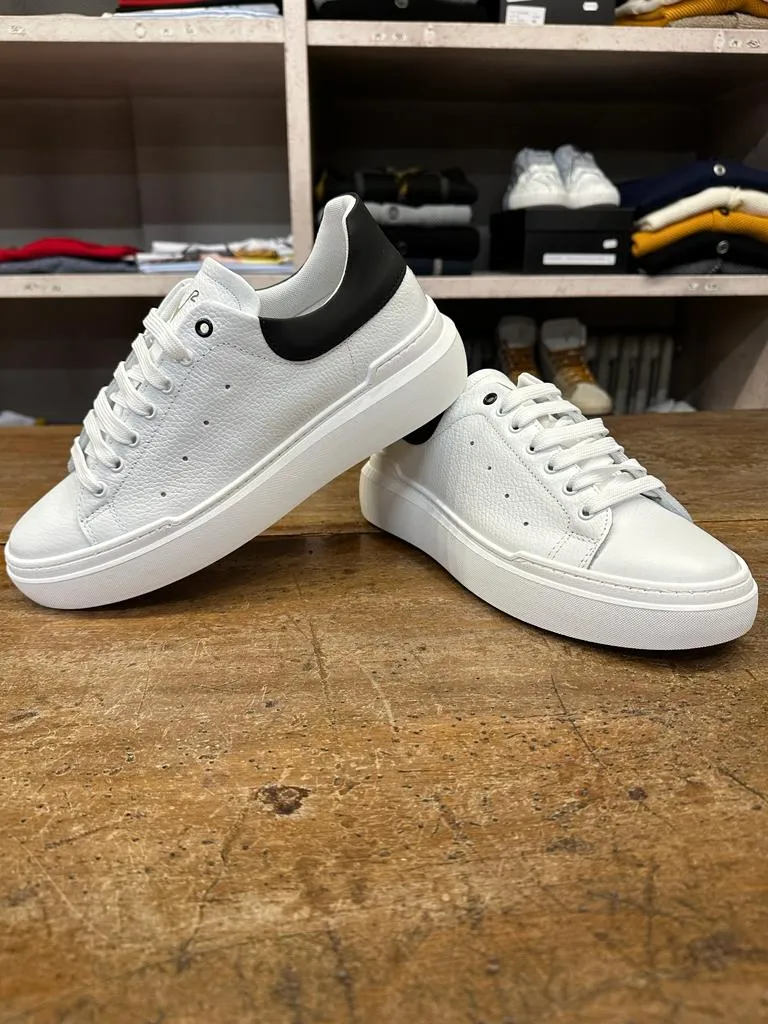 High Top Sneakers - Black Hammered Leather Retro with Breathable Microperforated Fabric Interior