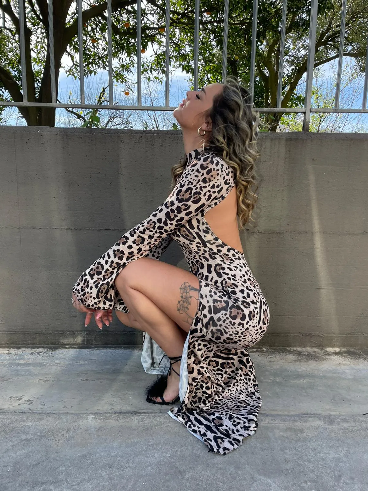 Leopard Print Long Dress with Open Back
