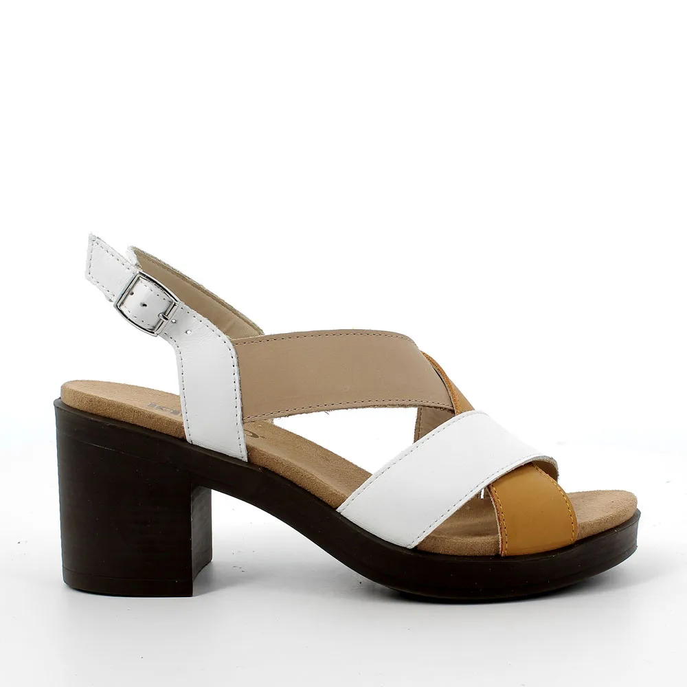 White-Beige Leather High Heel Sandals for Women
