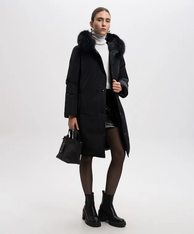 Yves Salomon Black Down Jacket with Fox Fur Trim 25WYM01196DOTM